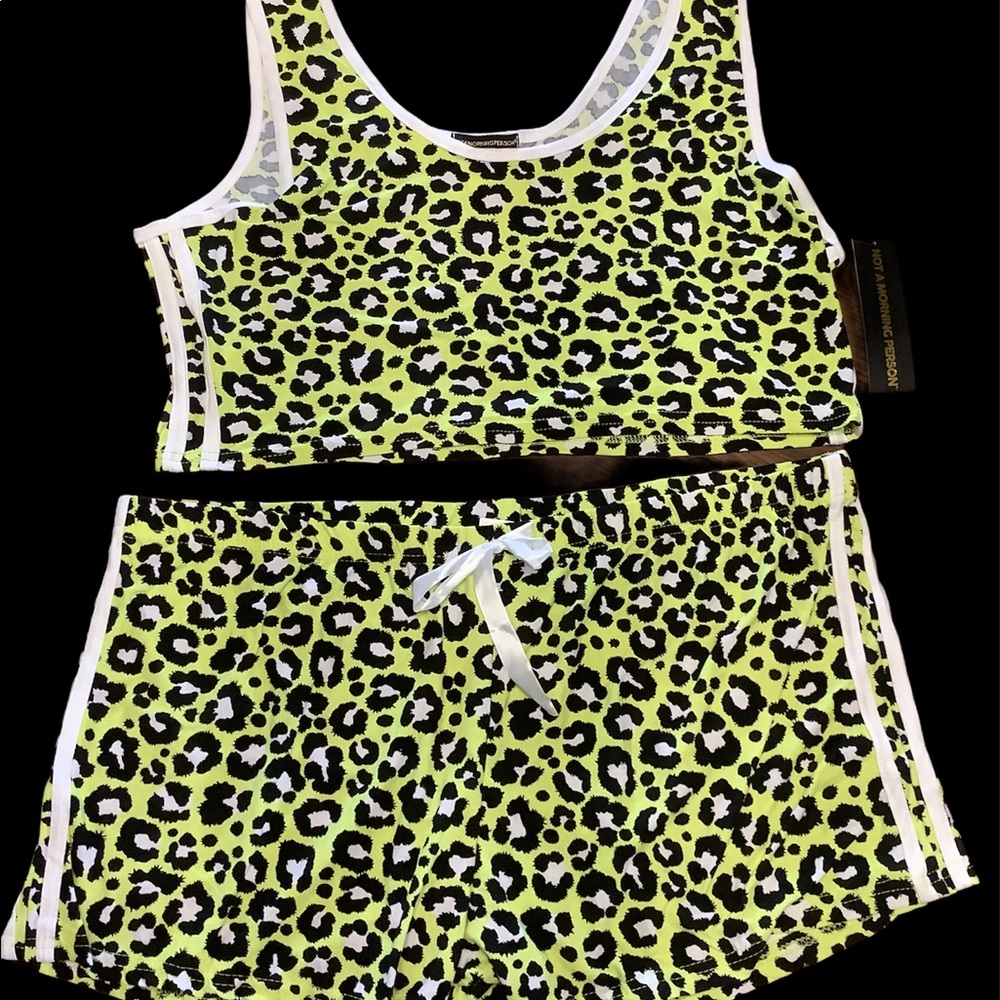 3X crop top/short neon animal print set